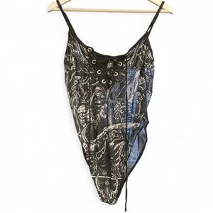 SOLD - Killstar Black and white Lace-Up Bodysuit